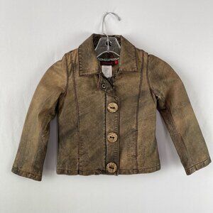 Catimini Kids Moto Jacket Size 6 Brown Bronze Leather Button Front Casual